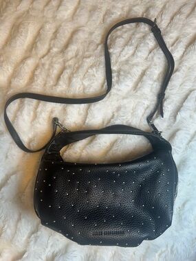 Aimee Kestenberg Black Studded Pebbled Leather Mini Roxbury Top Handle Bag